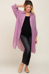 Lilac Button Front Side Slit Oversized Maternity Blouse