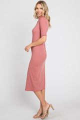 Mauve Ribbed Mock Neck Midi Dress