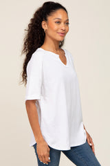 White Oversized V-Neck Cuffed Short Sleeve Tee