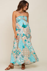 Jade Floral Halter Front Tie Maternity Maxi Dress