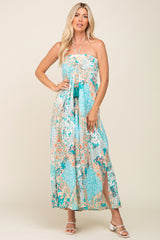 Jade Floral Halter Front Tie Maternity Maxi Dress