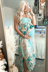 Jade Floral Halter Front Tie Maternity Maxi Dress