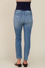 Blue Distressed Raw Hem Maternity Jeans