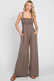 Brown Sleeveless Wide Leg Jumpsuit