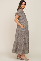 Ivory Floral Puff Sleeve Maternity Maxi Dress