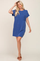 Royal Blue Ribbed Front Pocket Dolman Short Sleeve Dress