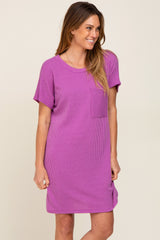 Violet Ribbed Front Pocket Dolman Short Sleeve Maternity Dress