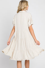 Cream Tiered Collared Linen Dress