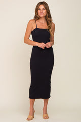 Black Ribbed Sleeveless Midi Dress