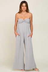 Grey Strapless Front Twist Jumpsuit