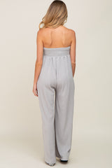 Grey Strapless Front Twist Maternity Jumpsuit