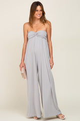 Grey Strapless Front Twist Jumpsuit