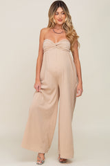 Taupe Strapless Front Twist Maternity Jumpsuit