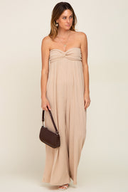 Taupe Strapless Front Twist Jumpsuit