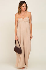 Taupe Strapless Front Twist Maternity Jumpsuit