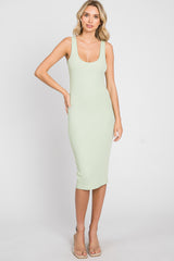 Mint Green Rib Knit Basic Sleeveless Maternity Dress