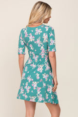 Jade Floral Wrap Front V-Neck Short Sleeve Dress