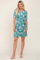 Jade Floral Wrap Front V-Neck Short Sleeve Dress