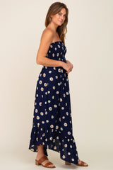 Navy Daisy Smocked Strapless Midi Dress