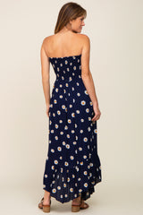 Navy Daisy Smocked Strapless Midi Dress