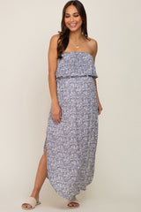 Grey Floral Strapless Hi-Lo Maternity Midi Dress