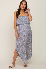 Grey Floral Strapless Hi-Lo Maternity Midi Dress