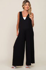 Black Deep V Sleeveless Wide Leg Maternity Jumpsuit