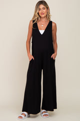 Black Deep V Sleeveless Wide Leg Maternity Jumpsuit