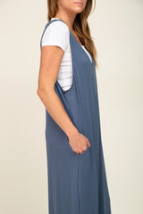 Blue Deep V Sleeveless Wide Leg Jumpsuit