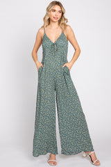 Olive Floral V-Neck Front Tie Sleeveless Maternity Jumpsuit