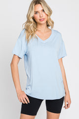 Light Blue V-Neck Basic Maternity Top