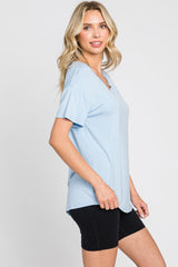 Light Blue V-Neck Basic Top