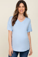 Light Blue V-Neck Basic Maternity Top