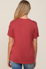 Red V-Neck Basic Maternity Top