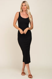 Black Ribbed Basic Maxi Dress