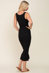 Black Ribbed Basic Maxi Dress