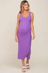 Lavender Ribbed Basic Maternity Maxi Dress