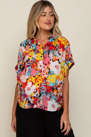 Black Abstract Floral Button Down Maternity Top