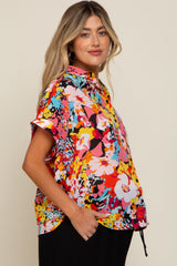 Black Abstract Floral Button Down Maternity Top