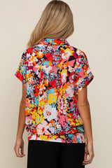 Black Abstract Floral Button Down Maternity Top