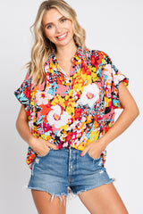 Black Abstract Floral Button Down Maternity Top