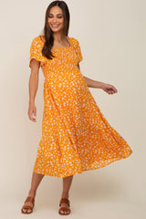 Yellow Floral Smocked Maternity Midi Dress