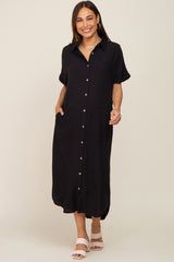 Black Button Down Maternity Midi Dress