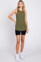 Dark Green Ribbed Basic Tank Top