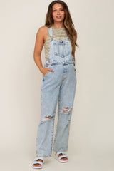 Light Wash Distressed Denim Maternity Overalls