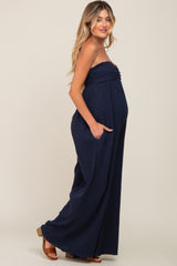 Navy Strapless Front Twist Maternity Jumpsuit