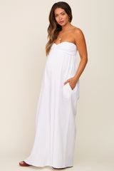 White Strapless Front Twist Maternity Jumpsuit