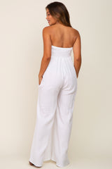 White Strapless Front Twist Maternity Jumpsuit