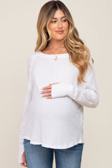 White Exposed Seam Long Sleeve Maternity Top