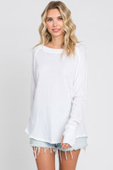 White Exposed Seam Long Sleeve Top